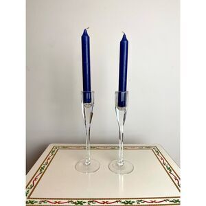 PAIR Oneida Hand-Cut Lead Crystal Taper Candle Holders 8.25” Modern Elegance Cle